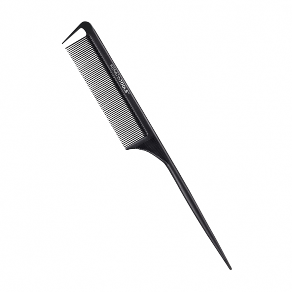 Расческа карбоновая с хвостиком, крючком Keratin Tools 1мм Черная